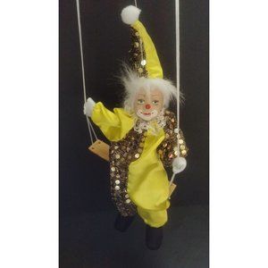 Vintage 6" Hard Plastic Face Mardi Gras Renaissance Clown Jester on a swing